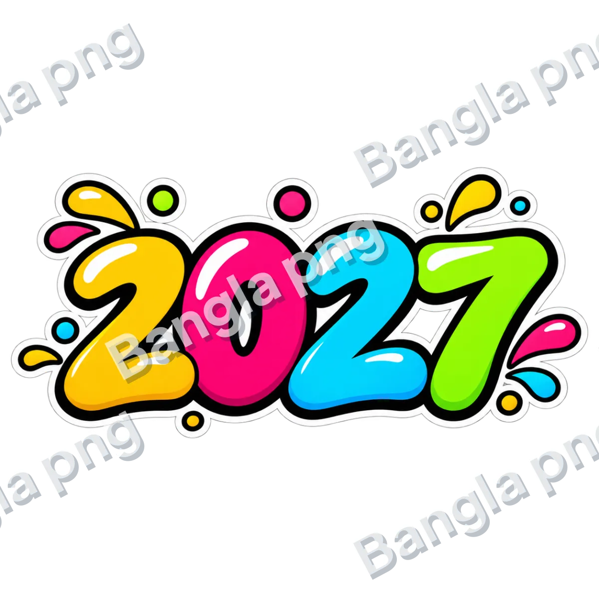 Colorful 2027 numbers PNG sticker with yellow, pink, blue, and green digits on a transparent background.