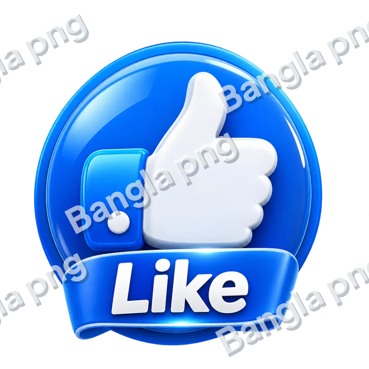 3D blue Facebook Like button PNG with a white thumbs-up icon and transparent background.