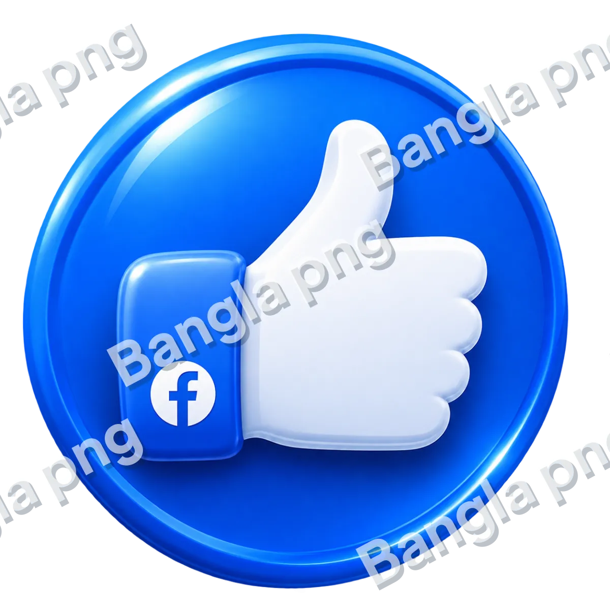 Premium 3D Facebook Like button PNG with a glossy blue thumbs-up icon and transparent background.