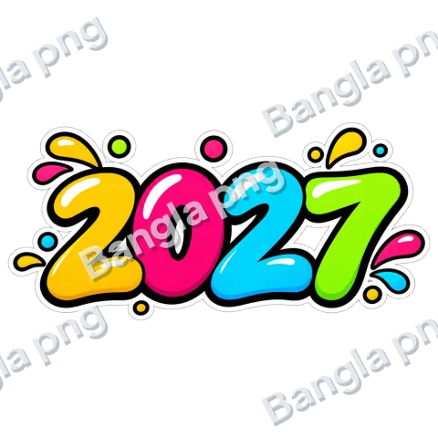 Colorful 2027 numbers PNG sticker with yellow, pink, blue, and green digits on a transparent background.